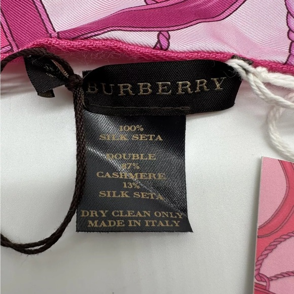 NEW Authentic BURBERRY Scarf 🔥 Pink Stole Logo Silk Cashmere - Picture 6 of 10